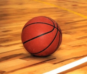 basketball sitting on the hardwood