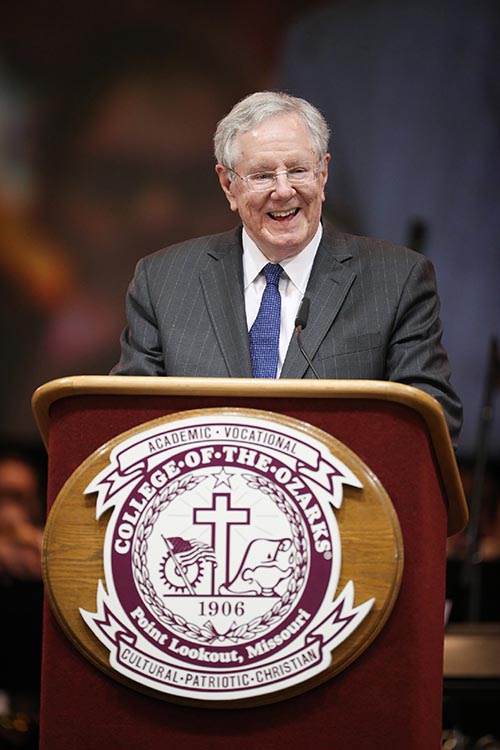 Steve Forbes speaking at convocation