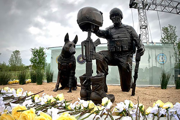 Global War on Terrorism Memorial with yellow roses from dedication ceremony
