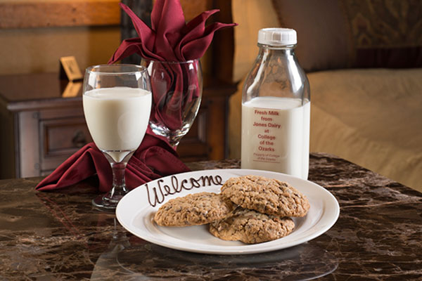 Complimentary milk and cookies at hotel in Branson MO