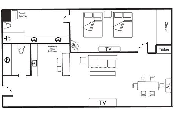 Hotel suite floor plan at The Keeter Center