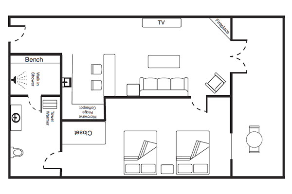 Hotel suite floor plan at The Keeter Center